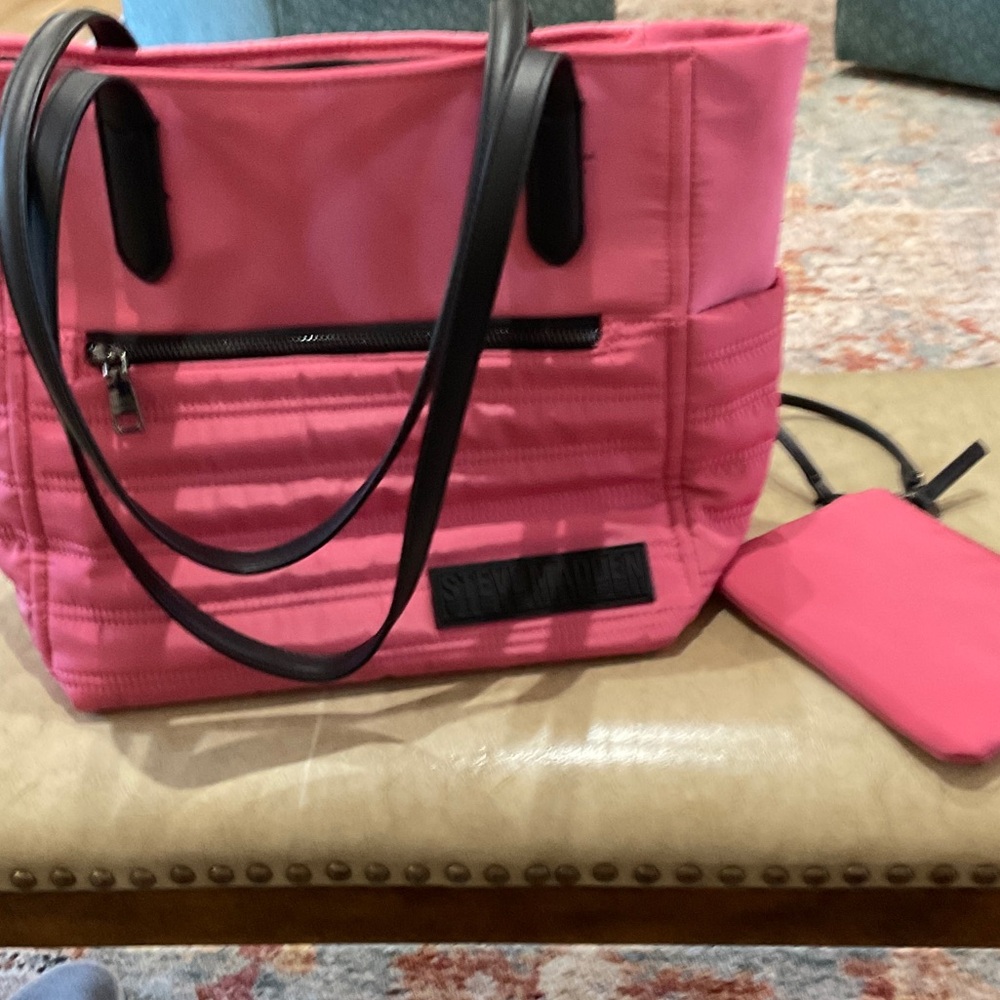 Steve Madden Vibrant Pink Tote with Black Straps